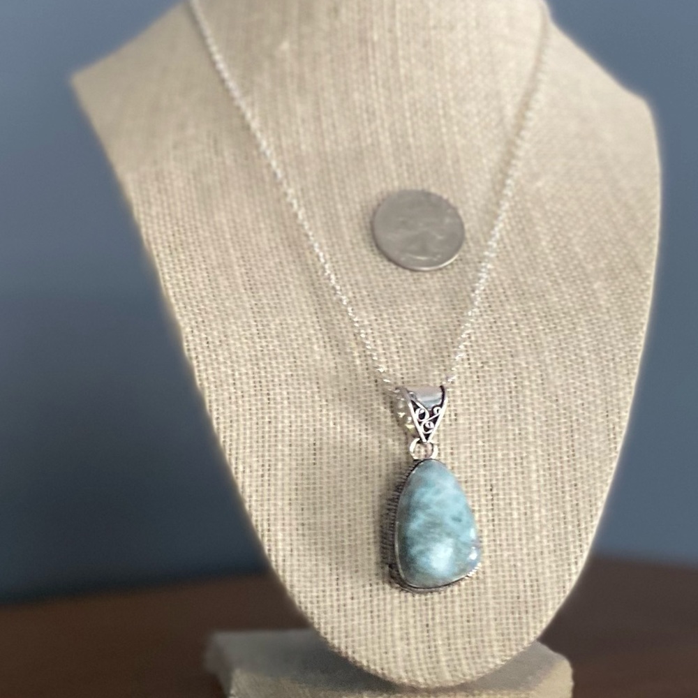 Larimar & Sterling Siver Handcrafted Necklace I8” - Picture 5 of 6